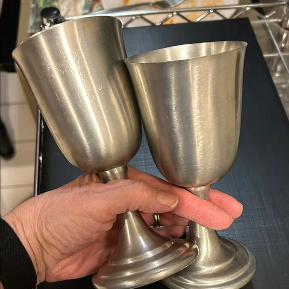 Pair of Pewter Wedding/Wine Goblets - Picture 3 of 5